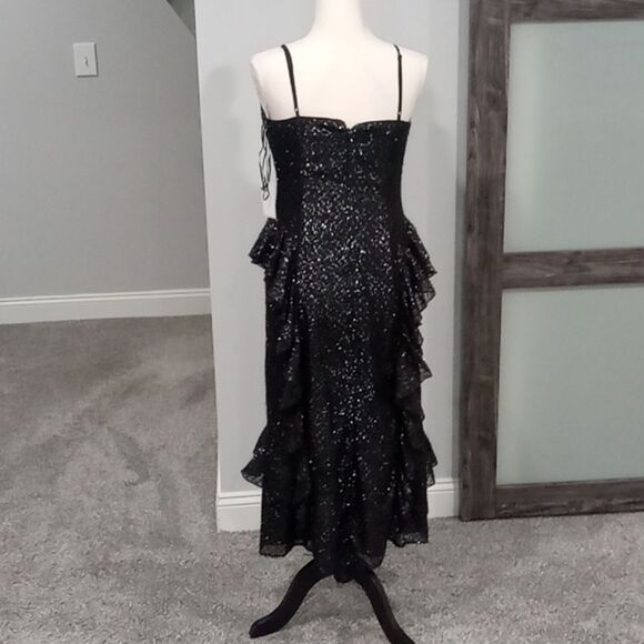 I. State Wildest Dream Black Metallic Tiered Ruffled Midi Dress Size 4 NWT - Picture 4 of 4